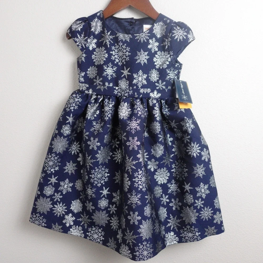 Gymboree Silent Night Snowflake Party Dress 4T Navy Silver Metallic Shimmer NEW